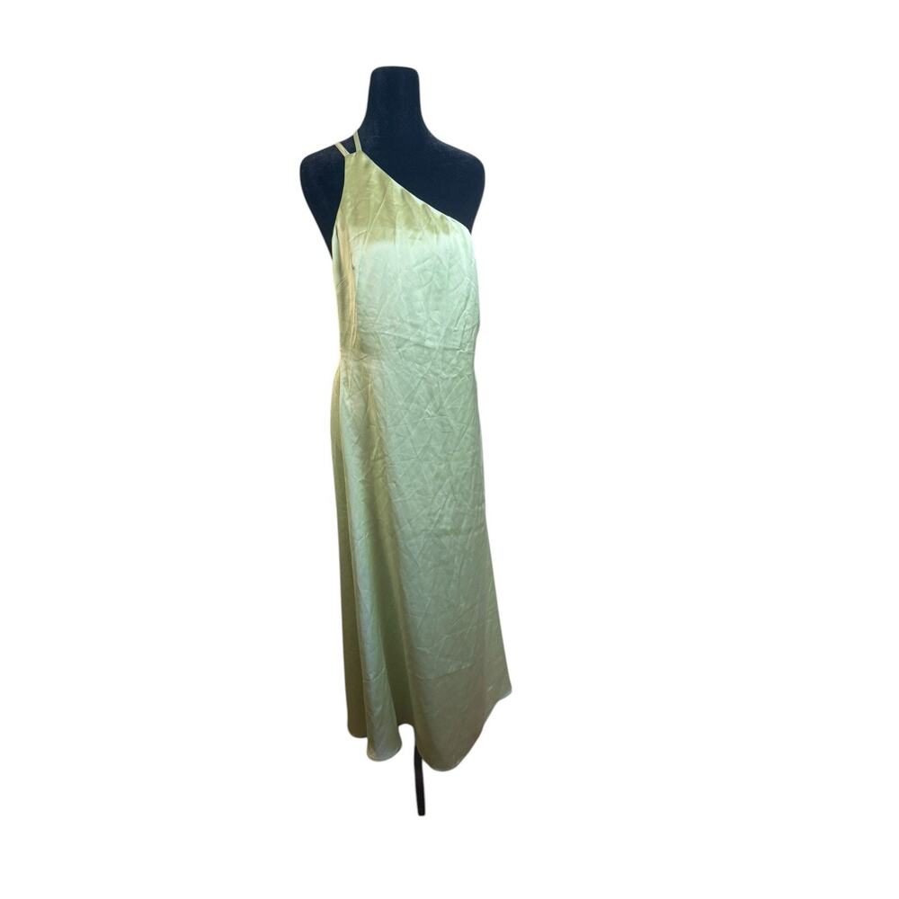 NA-KD One Shoulder Satin Dress Womens 38 Green Midi Slip Strappy Asymmetrical